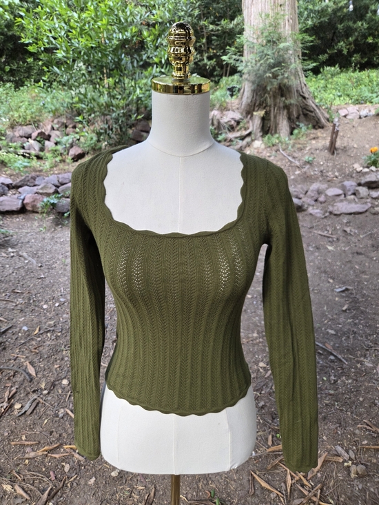 Wilfred Tops - Aritzia Wilfred Olive Green Eyelet Knit Top Size Small